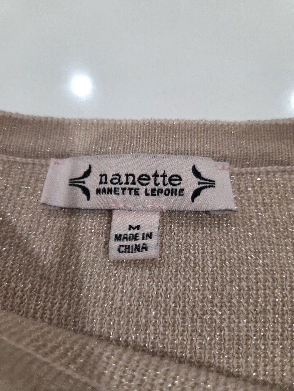Nanette Lepore Shimmer Taupe Sweater w/ Pleated Sleeves Size M - Picture 6 of 13